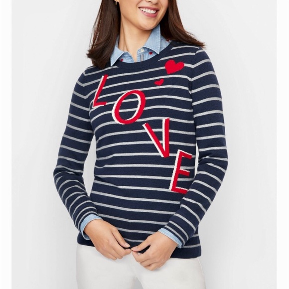Talbots Size 1XP Blue Stripe LOVE” Crewneck Sweater - Picture 1 of 10